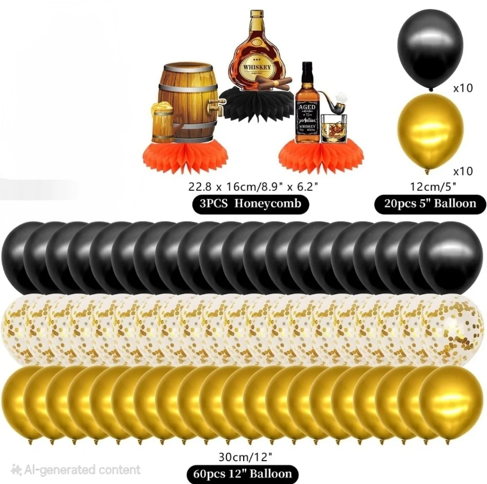Perfection Whiskey-Themed Birthday Decor - Black and Gold - Picture 4 of 5